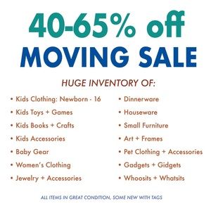 MOVING SALE: 40-60% off HUGE INVENTORY kids clothes, shoes, toys + womens